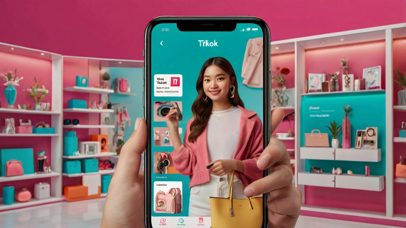TikTok Shop page displaying beauty and electronics products on sale with creator participation.