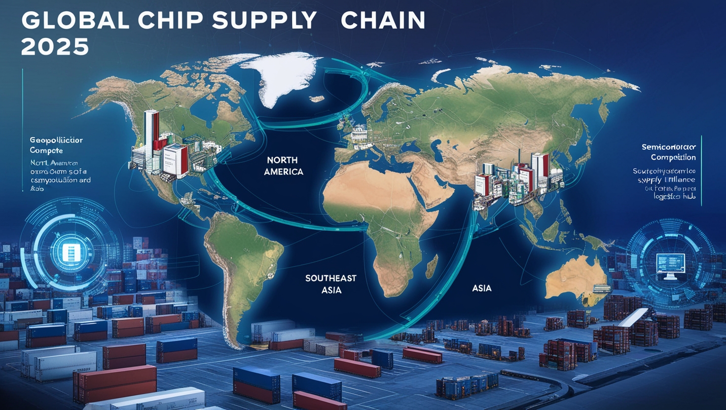 Global chip supply chain with regional production centers and geopolitical influence in 2025.