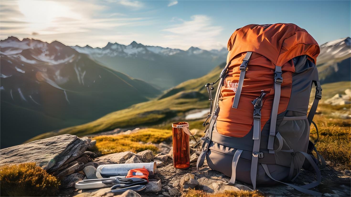 Beginner hiker wearing essential gear on a mountain trail