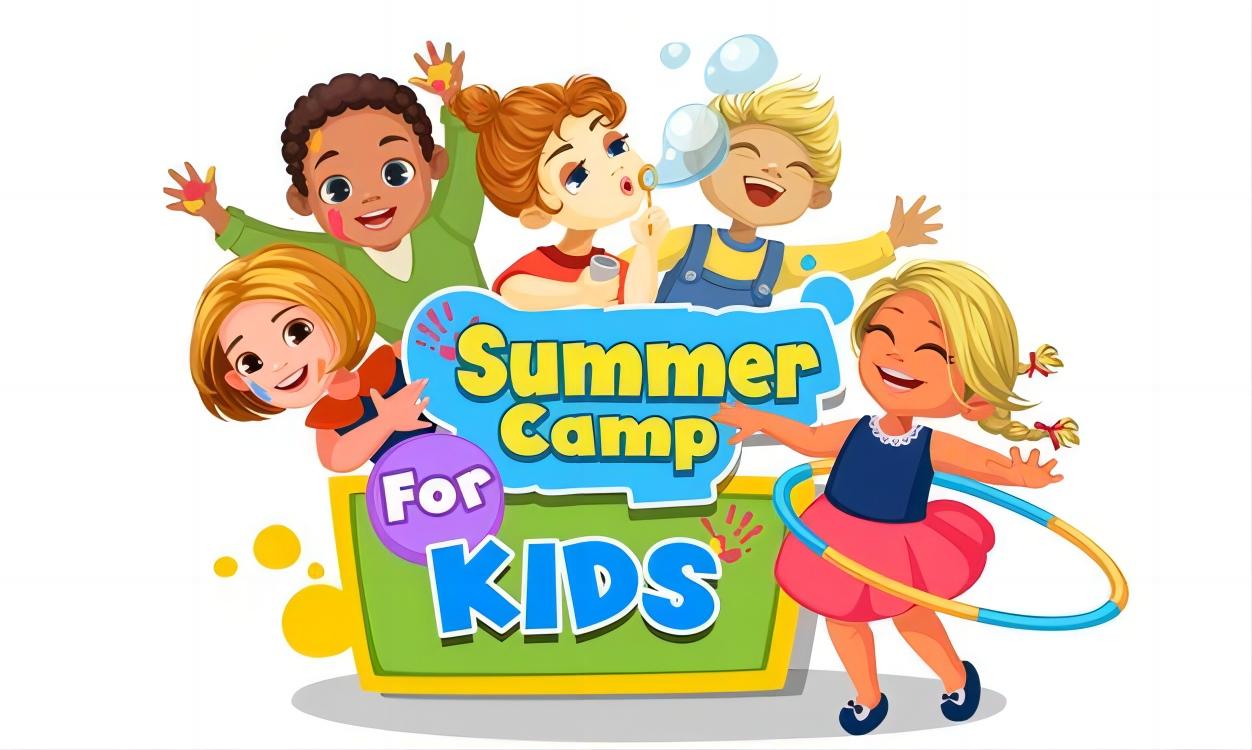 Kids enjoying team-building games at a summer camp during summer break